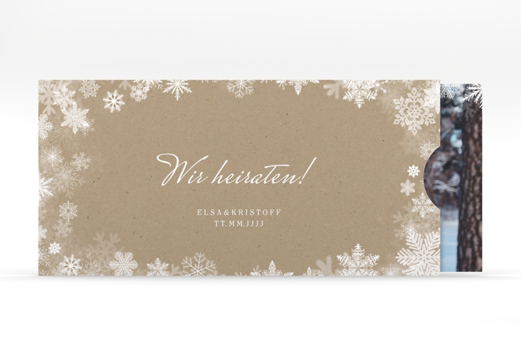 Hochzeitseinladung Snowfall Einsteckkarte hochglanz mit Schneeflocken für Winterhochzeit