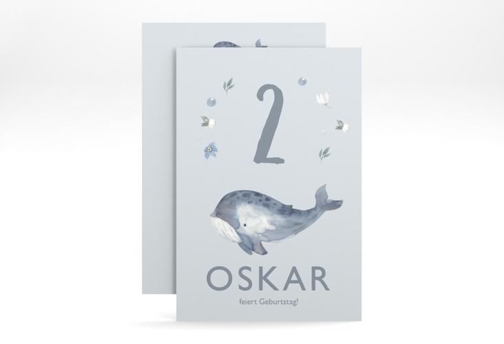 Einladungskarte Kindergeburtstag Walfisch A6 Karte hoch mit niedlichem Wal in Aquarell