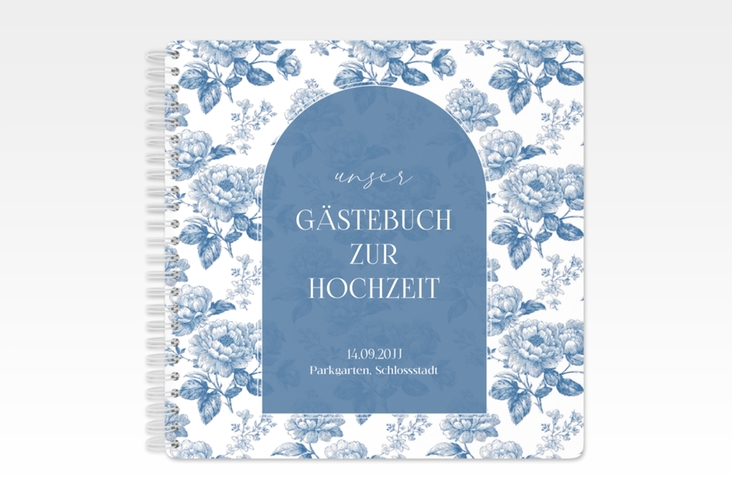 Gästebuch Hochzeit Blue Floral Ringbindung blau mit blauem Blumenmuster auf weißem Grund