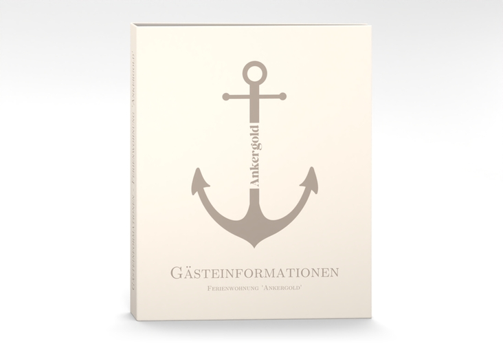 Gästemappe Ferienwohnung A4 Ankergold Gästemappe A4 beige mit großem Anker-Motiv