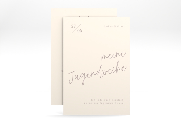 Einladung Jugendweihe Frisch A6 Karte hoch beige hochglanz