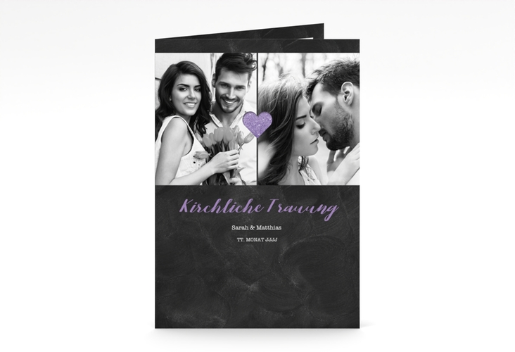 Kirchenheft Hochzeit Sparkly A5 Klappkarte hoch lila
