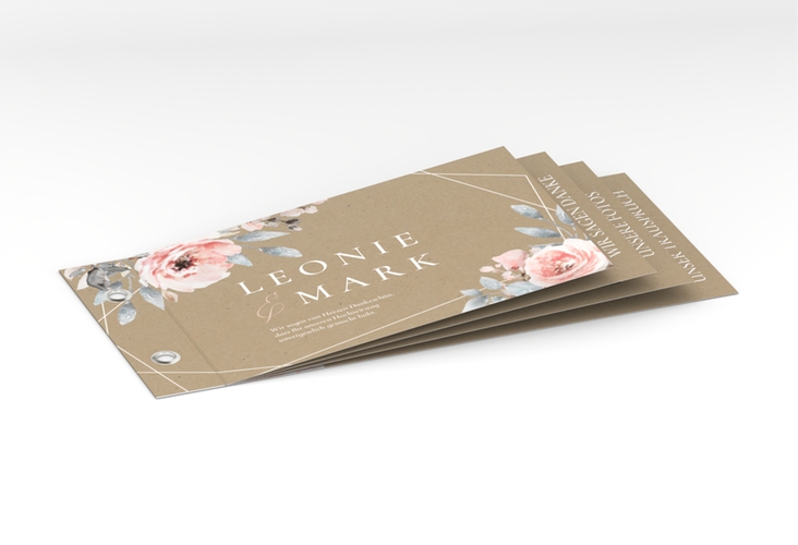 Danksagungskarte Hochzeit Perfection Booklet Kraftpapier mit rosa Rosen
