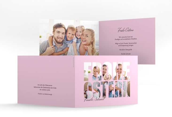 Osterkarte Osterzeit A6 Klappkarte quer rosa hochglanz
