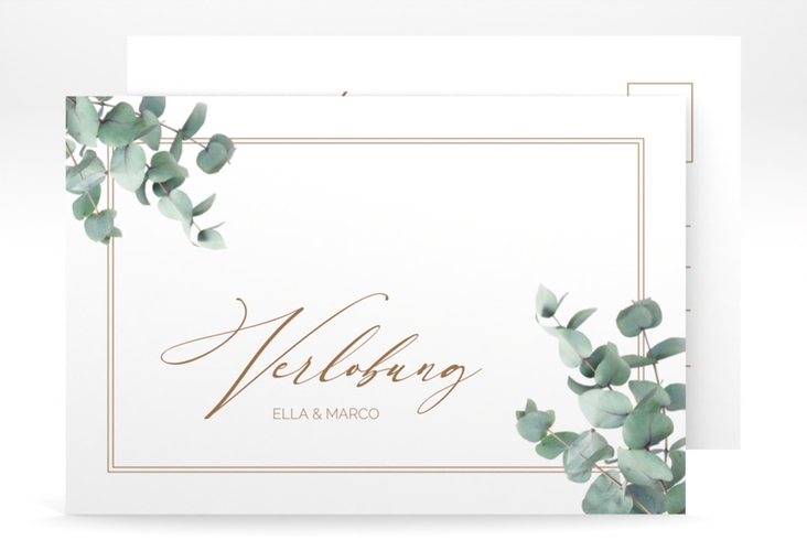 Verlobungskarte Hochzeit Eucalypt A6 Postkarte mit Eukalyptus und edlem Rahmen