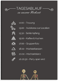 Klick: Details zu Tagesablauf Leinwand Hochzeit "Bones" anzeigen Tagesablauf Leinwand Hochzeit "Bones" 50 x 70 cm Leinwand schwarz