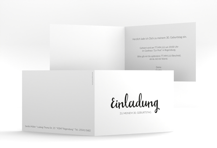 Einladung Geburtstag Handwriting A6 Klappkarte quer schwarz