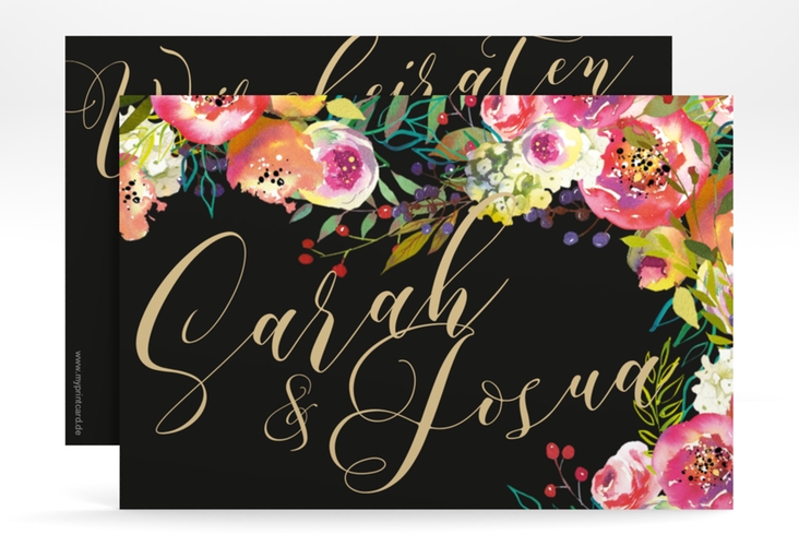 Save the Date-Karte Flowerbomb A6 Karte quer schwarz hochglanz