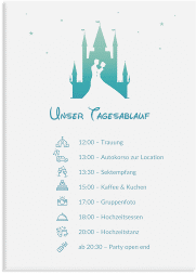 Klick: Details zu Tagesablauf Leinwand Hochzeit "Castle" anzeigen Tagesablauf Leinwand Hochzeit Castle 50 x 70 cm Leinwand tuerkis
