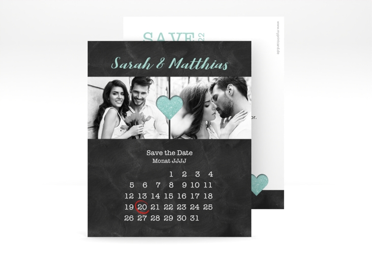 Save the Date-Kalenderblatt Sparkly Kalenderblatt-Karte tuerkis hochglanz