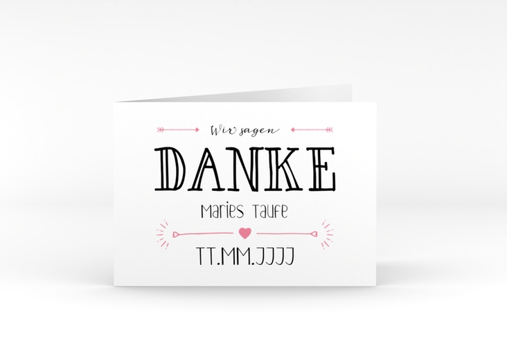 Danksagung Taufe Lettering A6 Klappkarte quer rosa
