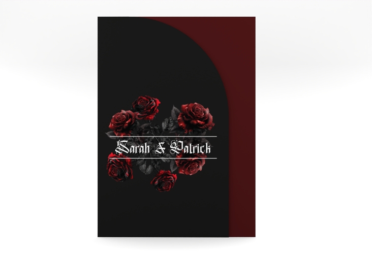 Hochzeitseinladung Gothic Rose mittlere Bogen-Wickelfalzkarte
