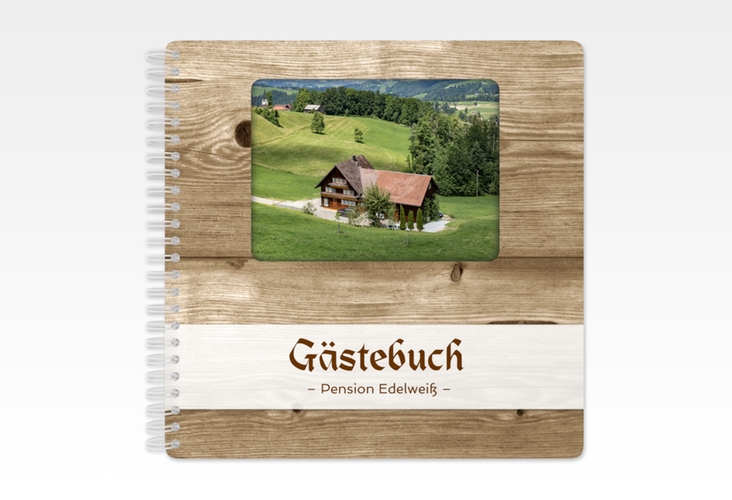 Gästebuch Ferienwohnung Holzhaus Ringbindung in Holz-Optik mit Foto