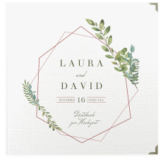 Klick: Details zu Gästebuch Selection Hochzeit "Herbarium" anzeigen Gästebuch Selection Hochzeit Herbarium Leinen-Hardcover rosa mit geometrischem Rahmen und Blätter-Dekor