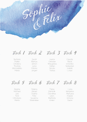 Klick: Details zu Sitzplan Poster Hochzeit "Aquarella" anzeigen Sitzplan Poster Hochzeit Aquarella 50 x 70 cm Poster blau