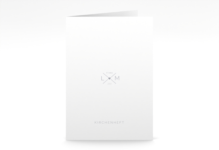 Kirchenheft Hochzeit Initials A5 Klappkarte hoch grau mit Initialen im minimalistischen Design