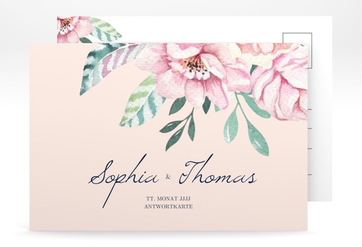 Antwortkarte Hochzeit Blooming A6 Postkarte rosa
