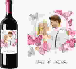 Weinetikett zur Hochzeit "Schmetterlinge" Etikett Weinflasche 4er Set pink
