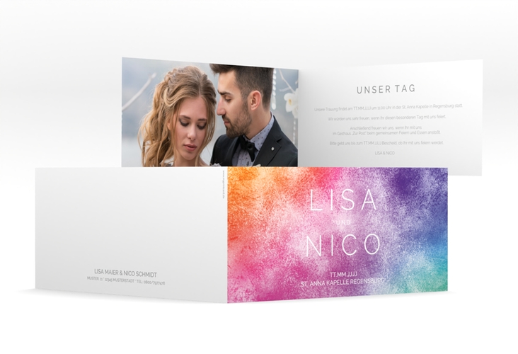 Hochzeitseinladung Colorful lange Klappkarte quer hochglanz