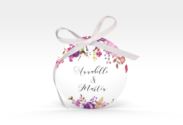 Geschenkanhänger Hochzeit Violett Geschenkanhänger, rund weiss