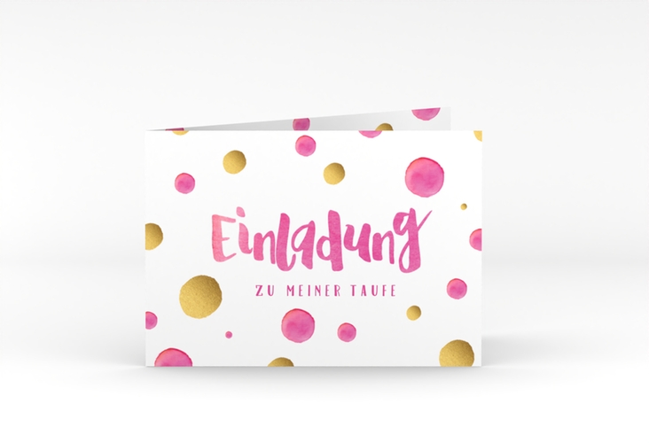 Einladung Taufe Grace A6 Klappkarte quer pink hochglanz