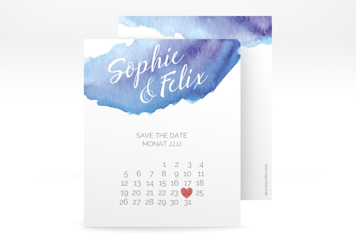 Save the Date-Kalenderblatt Aquarella Kalenderblatt-Karte blau