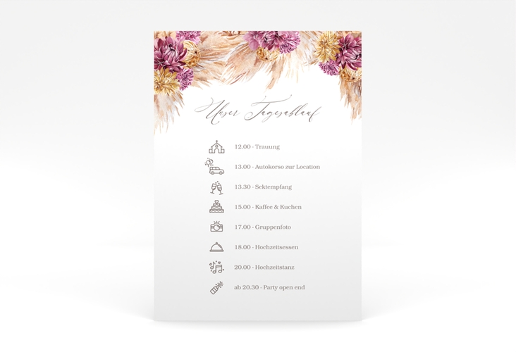 Tagesablauf Poster Hochzeit Pampas 50 x 70 cm Poster