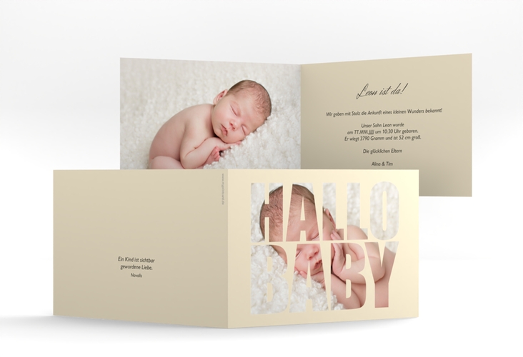 Geburtskarte Wunderlich A6 Klappkarte quer beige hochglanz