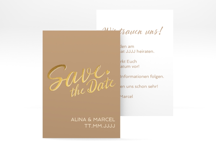 Save the Date-Visitenkarte Glam Visitenkarte hoch beige hochglanz