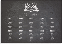 Klick: Details zu Sitzplan Leinwand Hochzeit "Skeleton" anzeigen Sitzplan Leinwand Hochzeit Skeleton 70 x 50 cm Leinwand schwarz mit Skelett-Händen