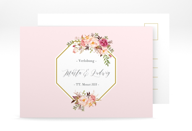 Verlobungskarte Hochzeit  Prachtvoll A6 Postkarte rosa