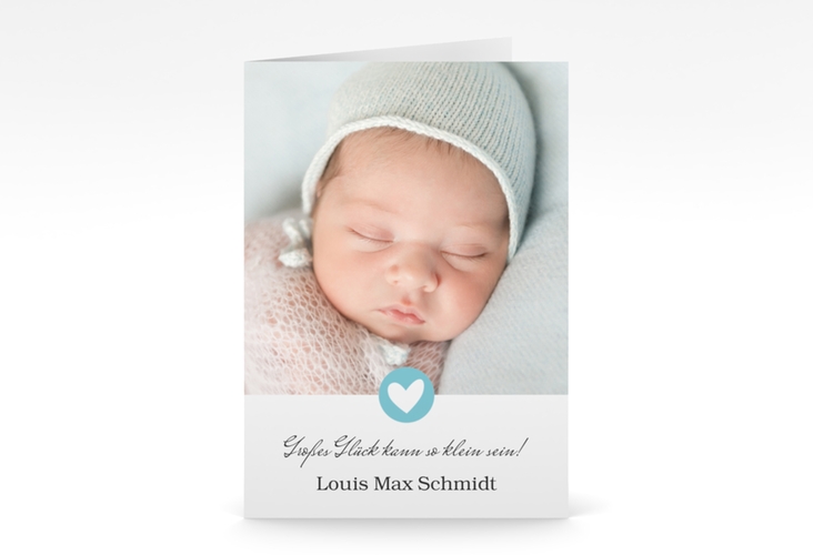 Geburtskarte Herzenswunsch A6 Klappkarte hoch blau hochglanz