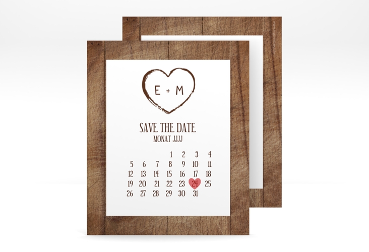 Save the Date-Kalenderblatt Wood Kalenderblatt-Karte braun hochglanz