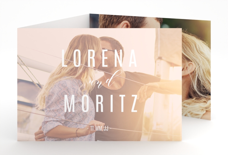 Hochzeitseinladung Memory A6 Doppel-Klappkarte rosa