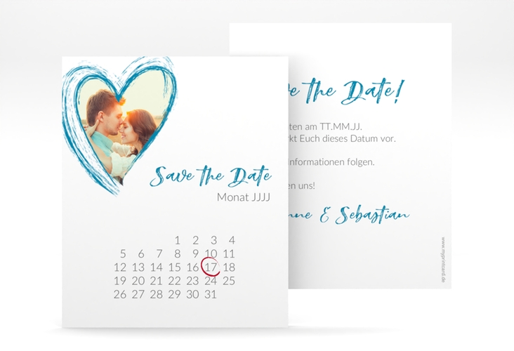 Save the Date-Kalenderblatt Liebe Kalenderblatt-Karte tuerkis hochglanz