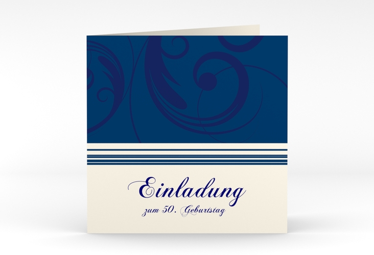 Einladung 50. Geburtstag Katharina quadr. Klappkarte blau hochglanz