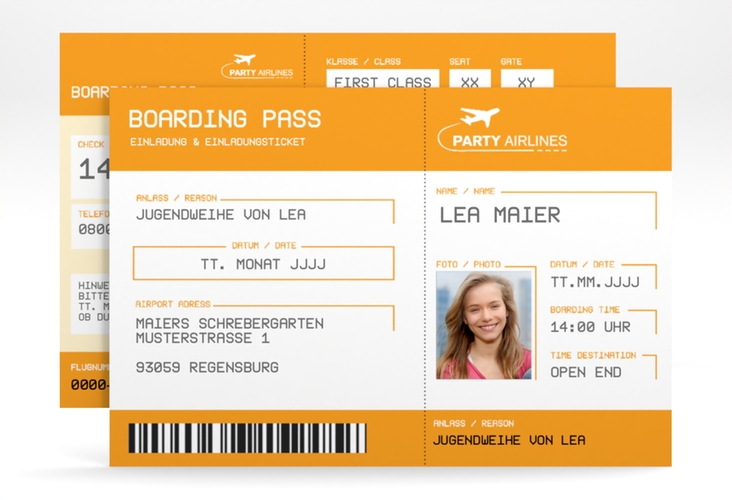 Einladung Jugendweihe Ticket A6 Karte quer