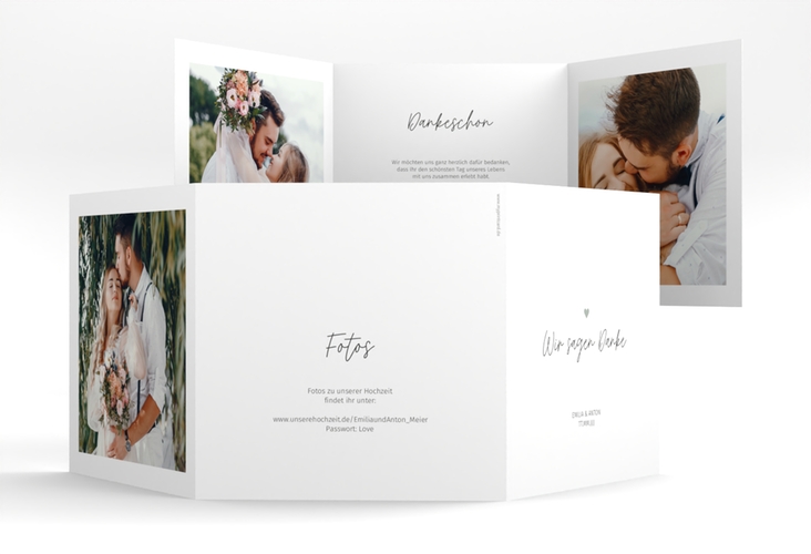 Dankeskarte Hochzeit Herzschlag quadr. Doppel-Klappkarte weiss schlicht und elegant mit Herzchen