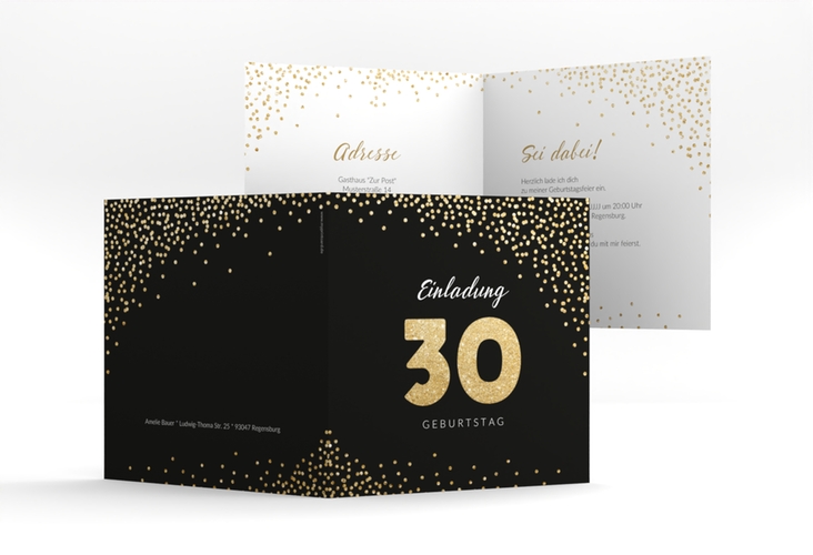 Einladung 30. Geburtstag Glitzer quadr. Klappkarte gold