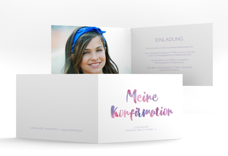 Einladung Konfirmation Grow A6 Klappkarte quer flieder