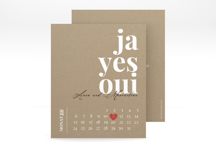 Save the Date-Kalenderblatt Oui Kalenderblatt-Karte Kraftpapier hochglanz mit Ja-Wort in verschiedenen Sprachen
