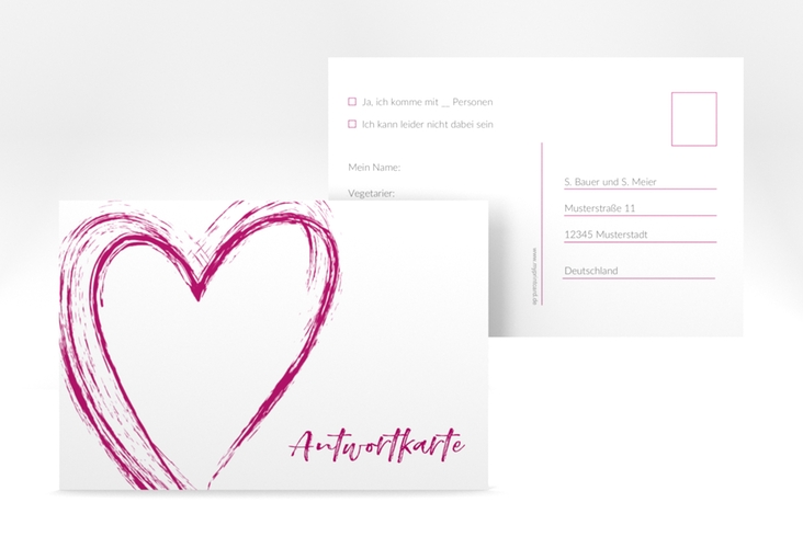 Antwortkarte Hochzeit Liebe A6 Postkarte pink