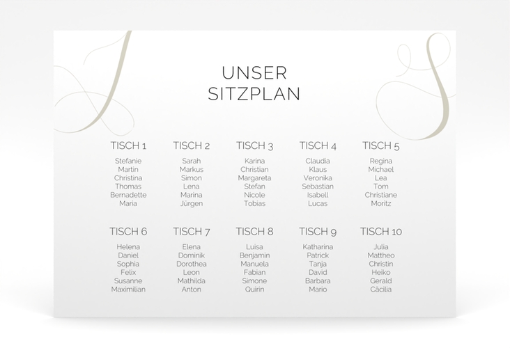 Sitzplan Poster Hochzeit Eheschließung 70 x 50 cm Poster weiss