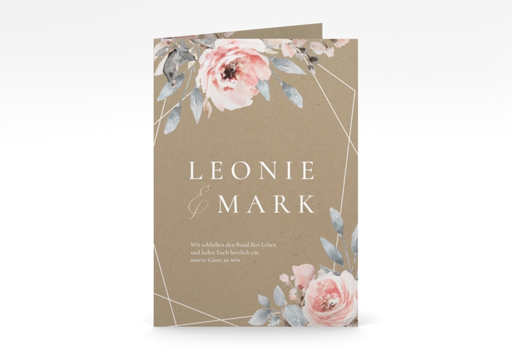Einladungskarte Hochzeit Perfection A6 Klappkarte hoch mit rosa Rosen