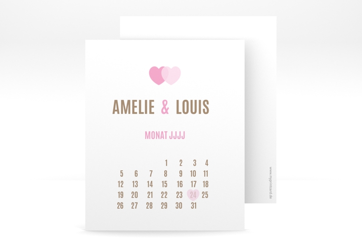 Save the Date-Kalenderblatt Couple Kalenderblatt-Karte rosa hochglanz