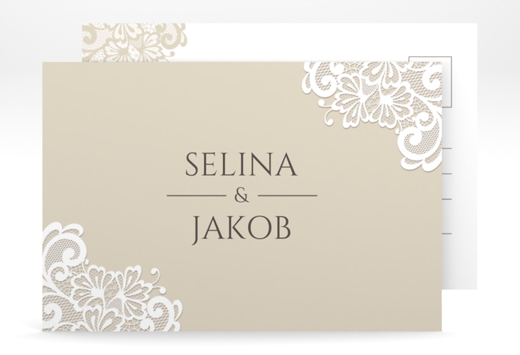 Verlobungskarte Hochzeit Vintage A6 Postkarte beige mit floraler Spitze