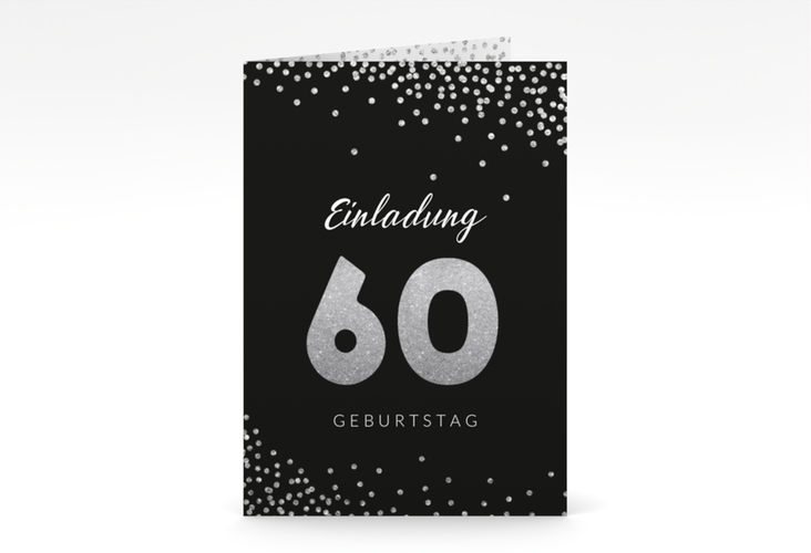 Einladung 60. Geburtstag Glitzer A6 Klappkarte hoch grau hochglanz