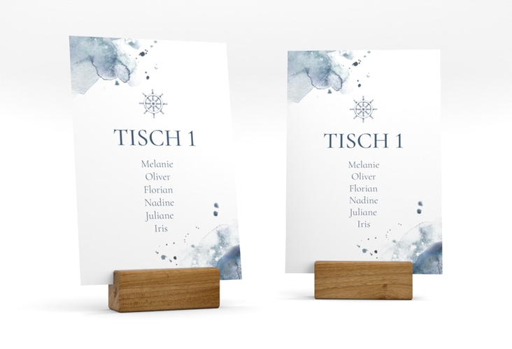 Tischaufsteller Hochzeit Steuerrad Tischaufsteller blau in maritimen Blautönen