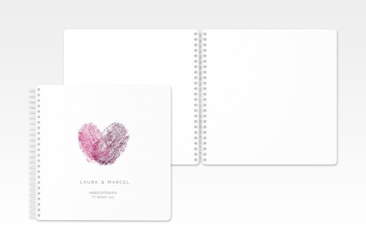 Gästebuch Hochzeit Fingerprint Ringbindung pink schlicht mit Fingerabdruck-Motiv