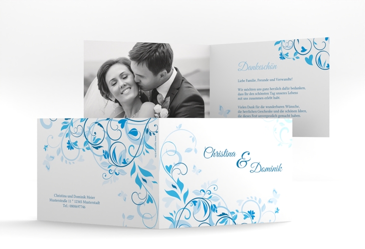 Danksagungskarte Hochzeit Lilly A6 Klappkarte quer blau
